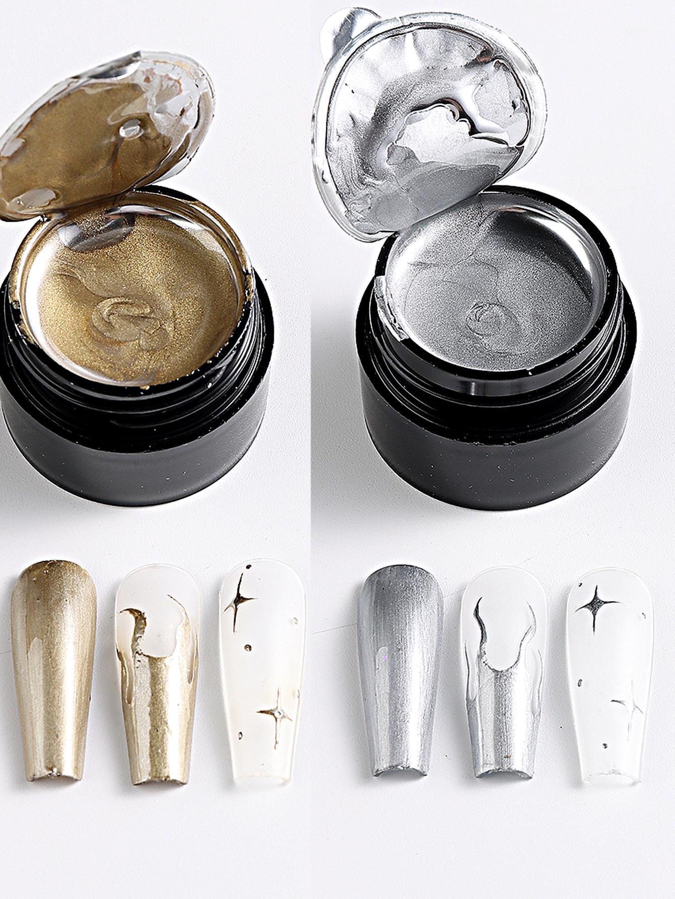 2 Pack 5ML Gold And Silver Metallic Nail Art Gel