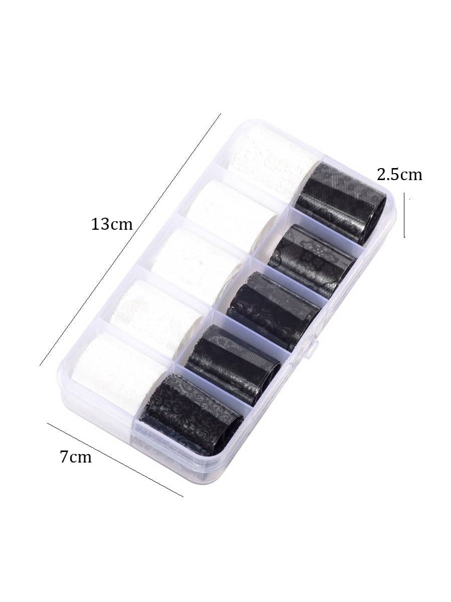 10 Rolls 2.5*40cm Black & White Lace Nail Foil