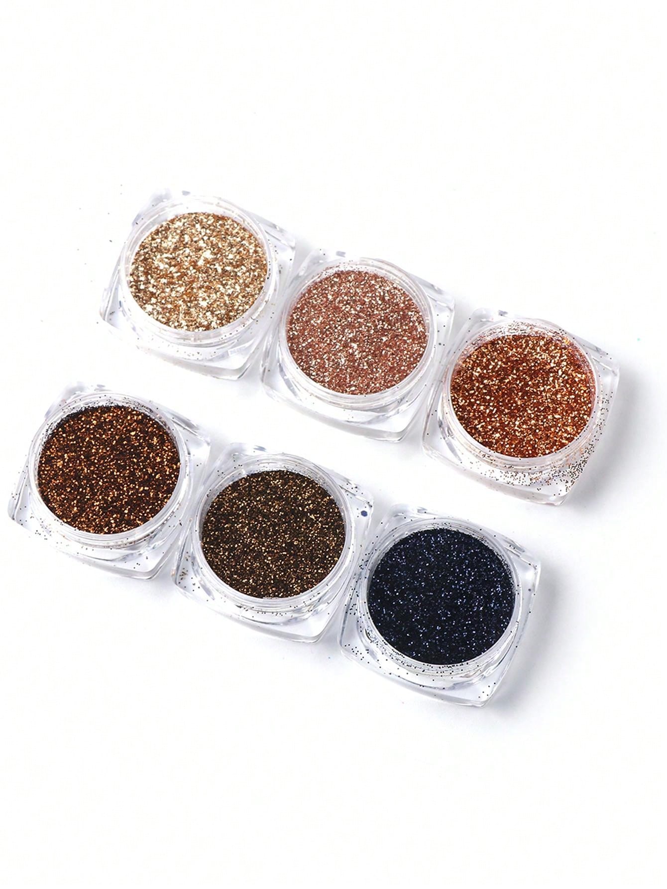 6 Boxes Y2K Aesthetic Gold Holographic Nails Glitter Powder