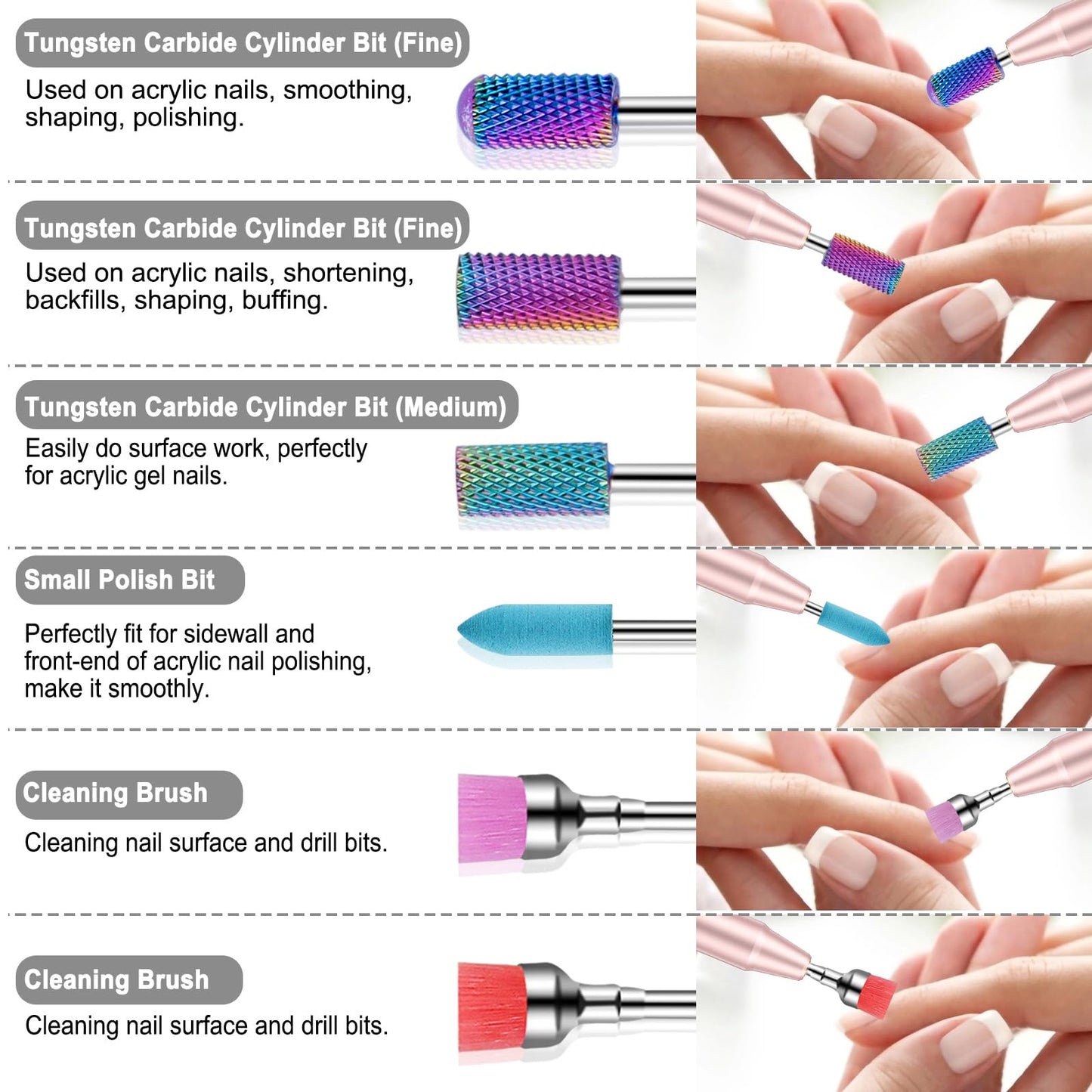 Cellentool Nail Drill Bits Set with Rhinestone Storage Box 30Pcs