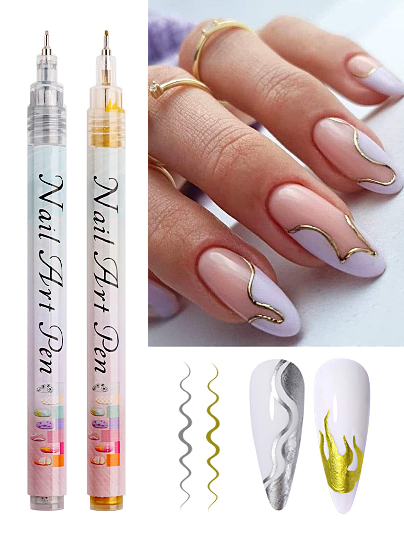 2pcs Gold and Silver Waterproof Graffiti Nail Art Pens