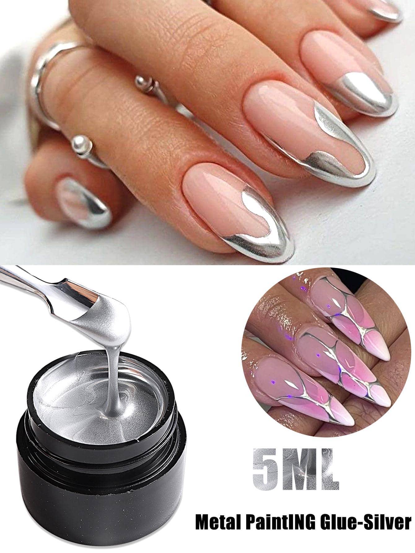 2 Pack 5ML Gold And Silver Metallic Nail Art Gel