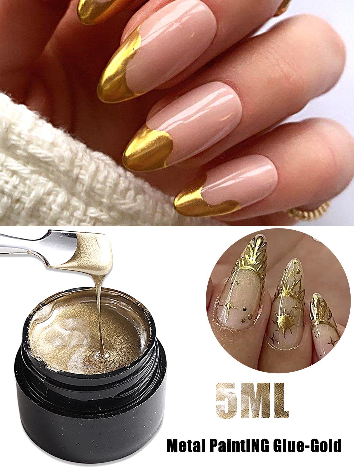 2 Pack 5ML Gold And Silver Metallic Nail Art Gel