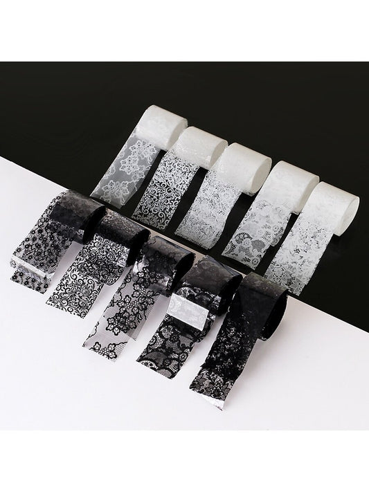 10 Rolls 2.5*40cm Black & White Lace Nail Foil