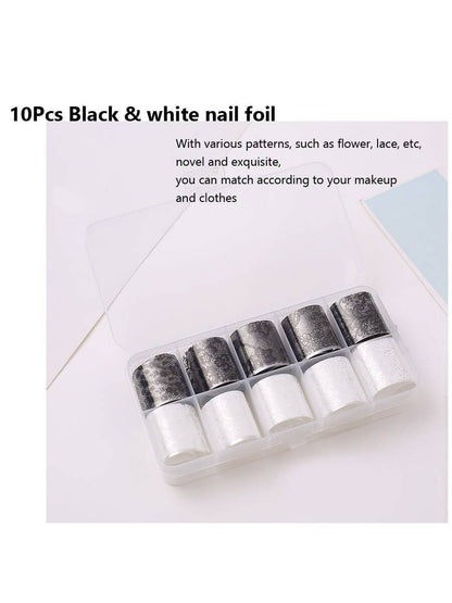 10 Rolls 2.5*40cm Black & White Lace Nail Foil