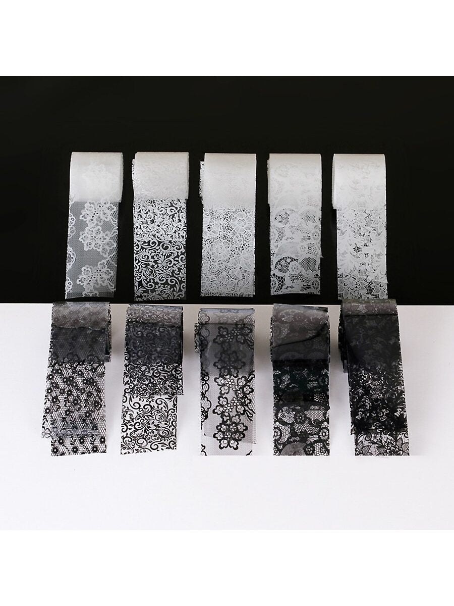 10 Rolls 2.5*40cm Black & White Lace Nail Foil