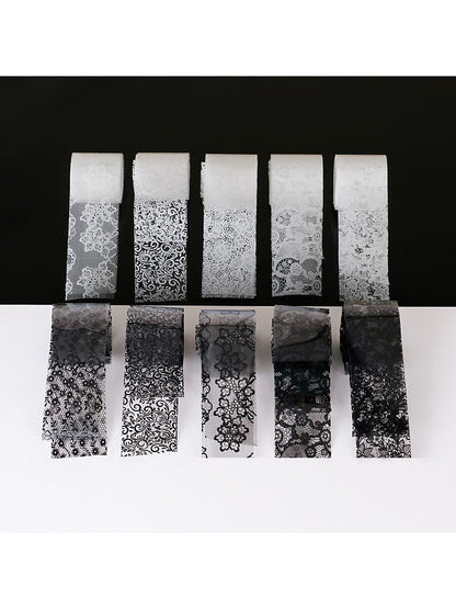 10 Rolls 2.5*40cm Black & White Lace Nail Foil
