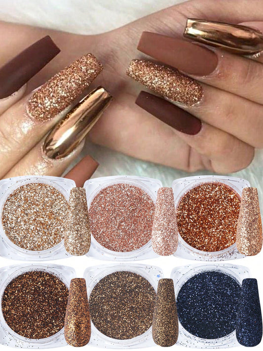 6 Boxes Y2K Aesthetic Gold Holographic Nails Glitter Powder