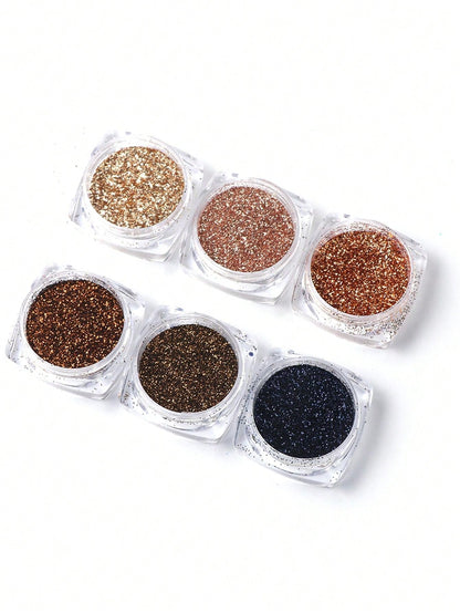 6 Boxes Y2K Aesthetic Gold Holographic Nails Glitter Powder