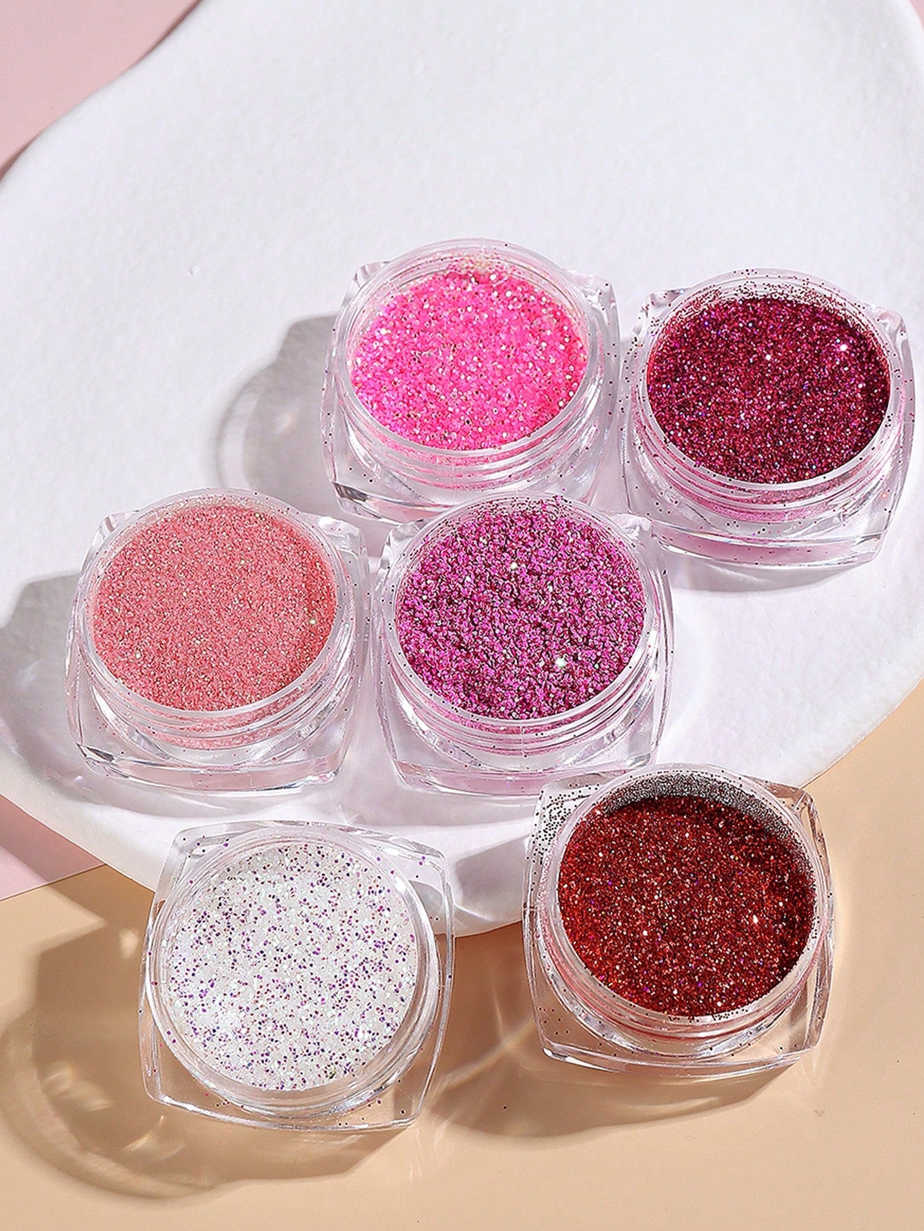 6pcs Pink Nail Glitter Powder