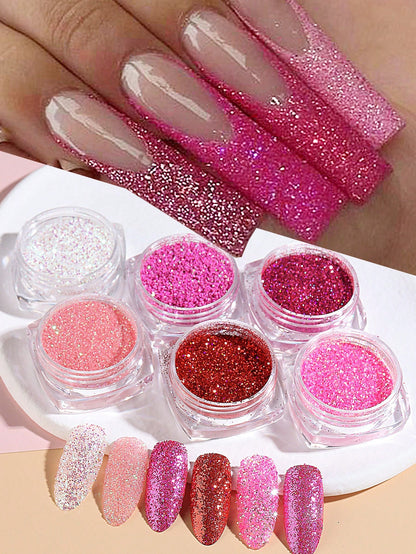 6pcs Pink Nail Glitter Powder