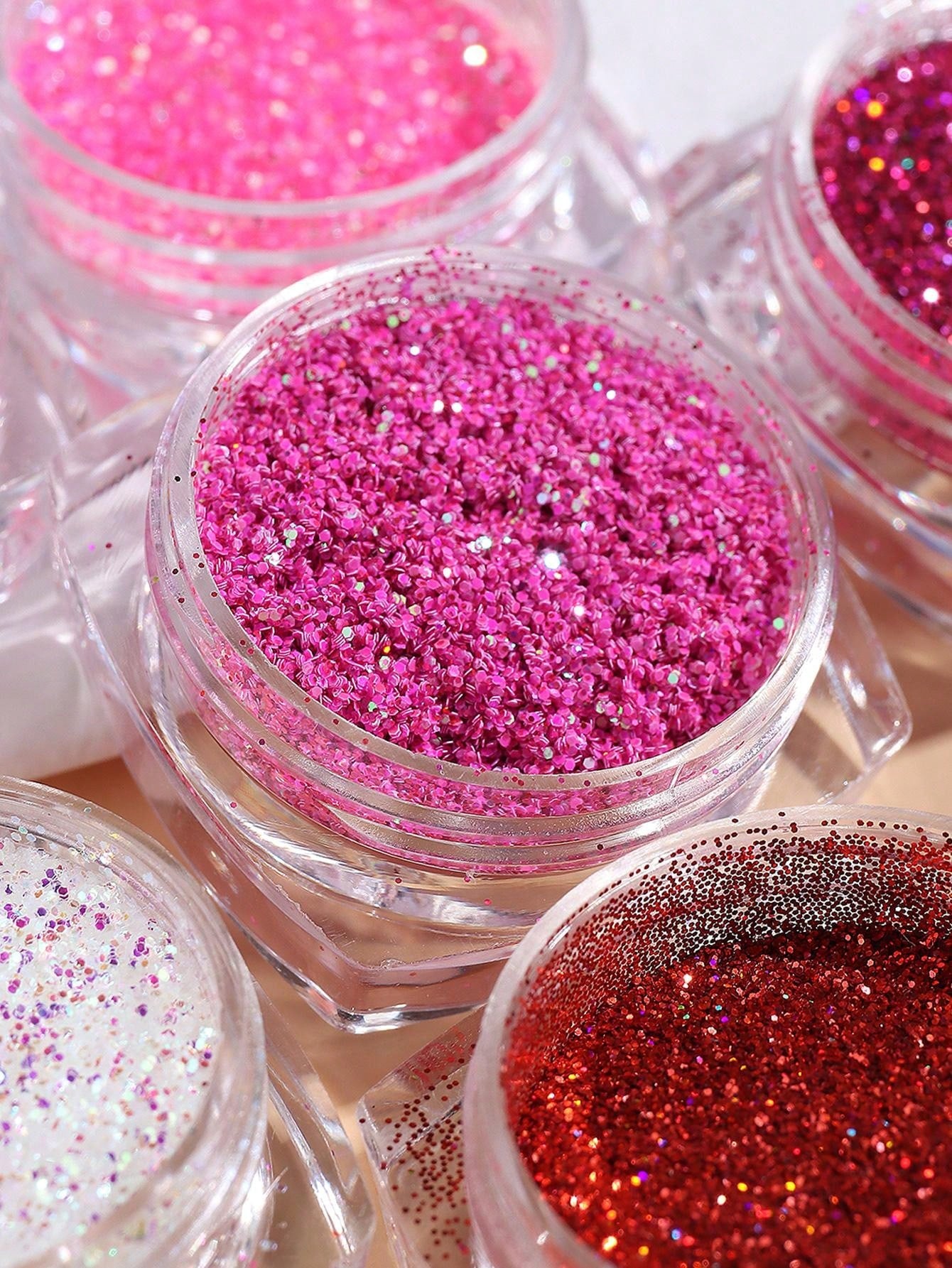 6pcs Pink Nail Glitter Powder