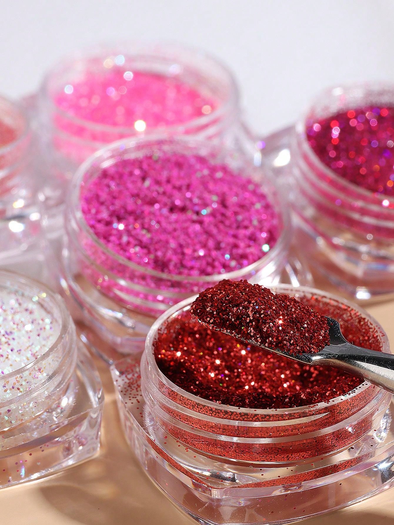 6pcs Pink Nail Glitter Powder