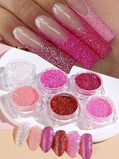 6pcs Pink Nail Glitter Powder