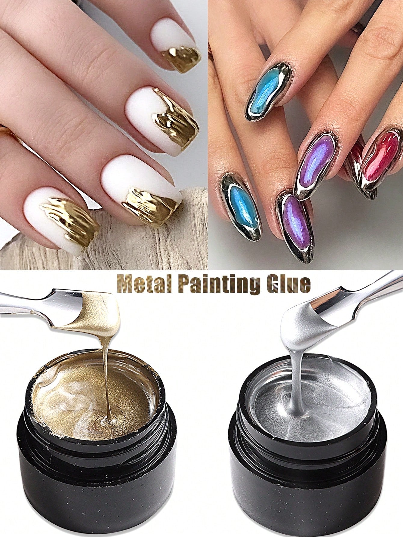 2 Pack 5ML Gold And Silver Metallic Nail Art Gel