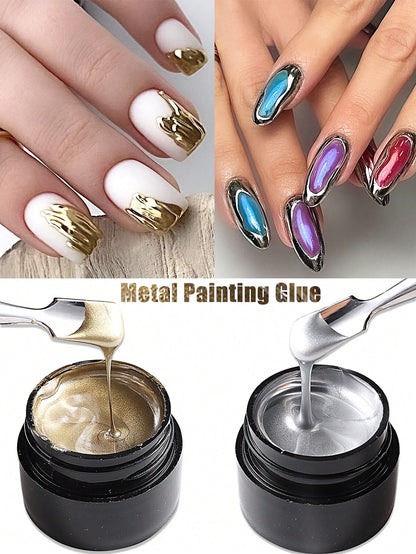 2 Pack 5ML Gold And Silver Metallic Nail Art Gel