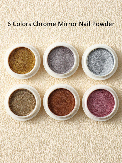 6pcs Chrome Gold Silver Nail Powder