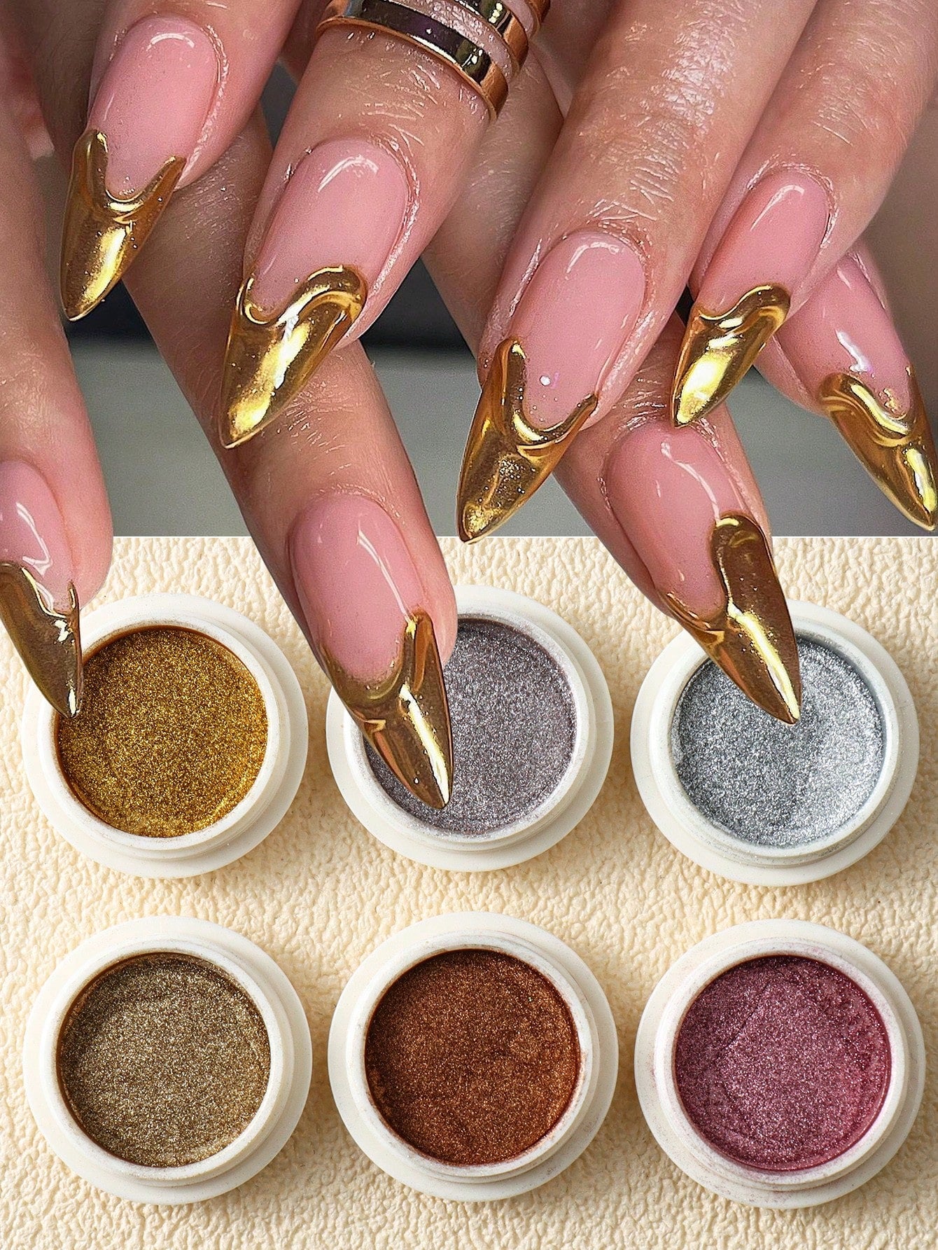 6pcs Chrome Gold Silver Nail Powder