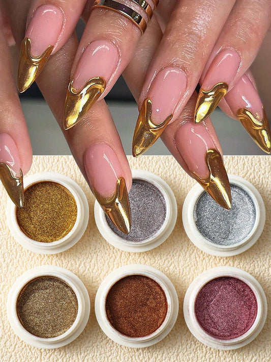 6pcs Chrome Gold Silver Nail Powder