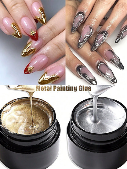 2 Pack 5ML Gold And Silver Metallic Nail Art Gel