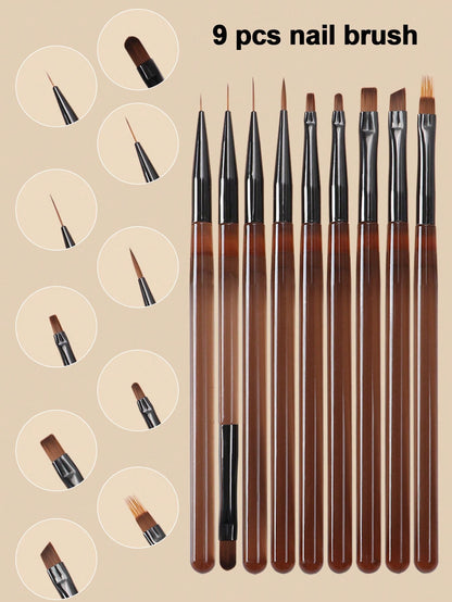 9PCS Acrylic French Stripe Nail Art Liner Brushes