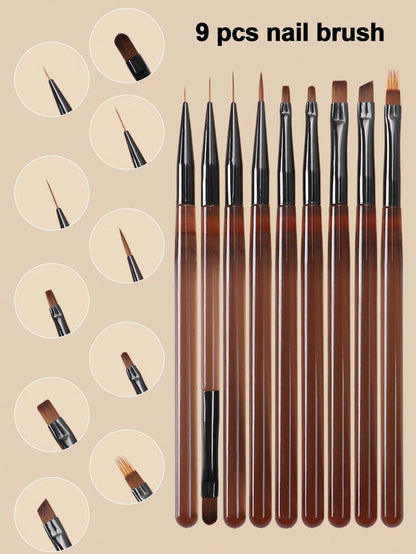 9PCS Acrylic French Stripe Nail Art Liner Brushes