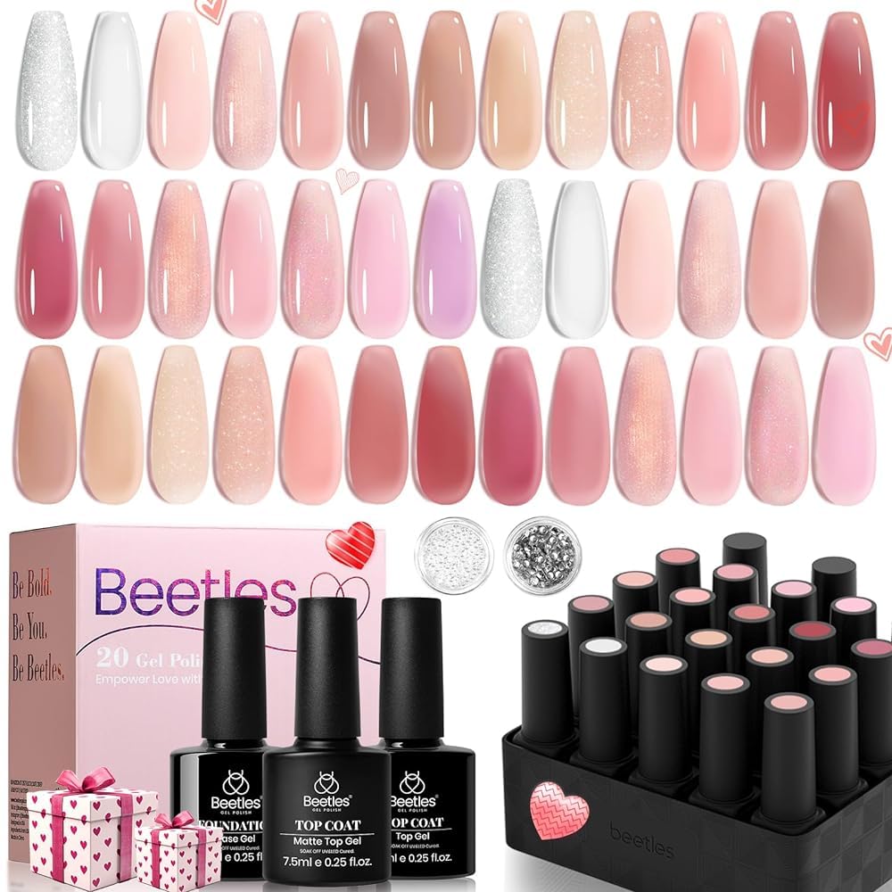 Beetles Pink Nude Gel Nail Polish 23 PCS Set, (20 Colors)