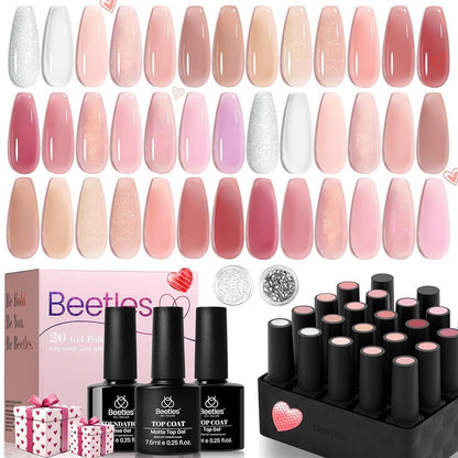 Beetles Pink Nude Gel Nail Polish 23 PCS Set, (20 Colors)