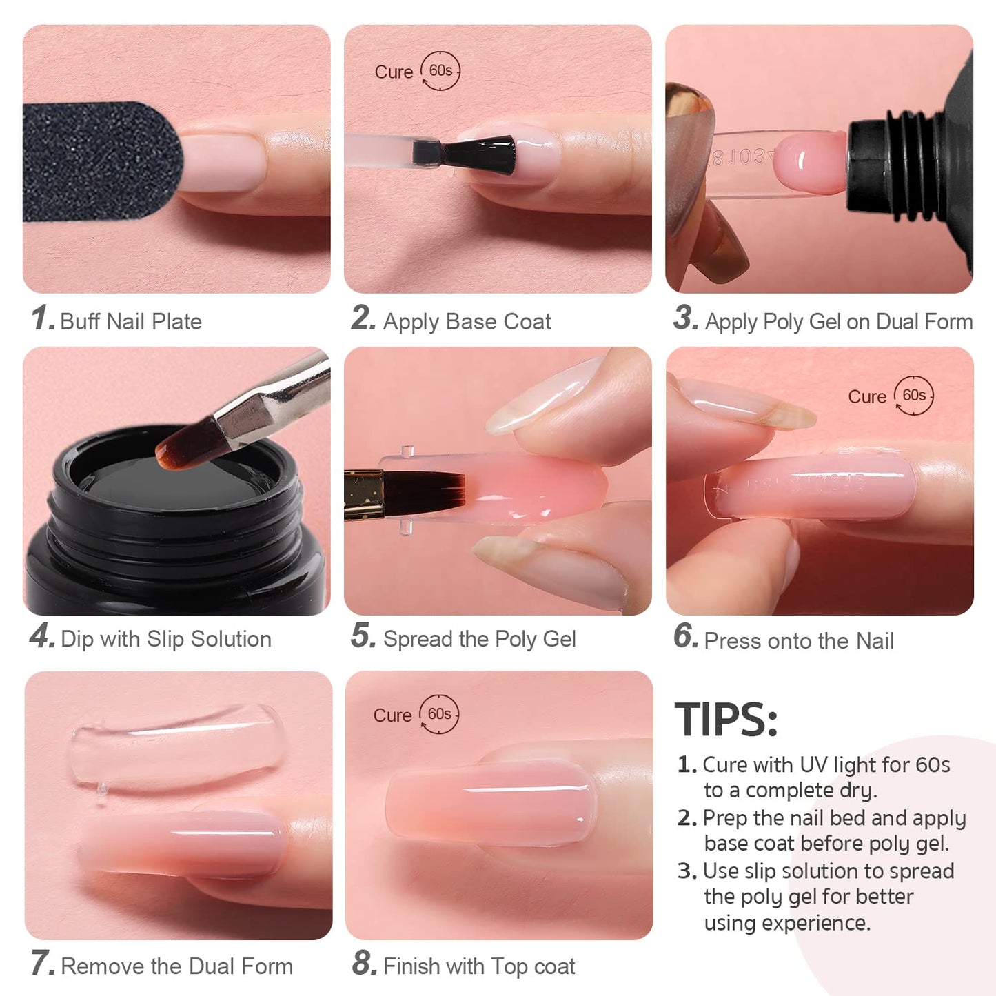 GAOY Poly Gel Nail Kit with U V Light Starter Kit, (6 Colors)