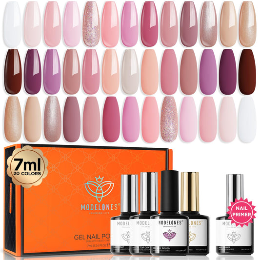 Modelones 24 Pcs Gel Nail Polish Colors Set (20 Colors)