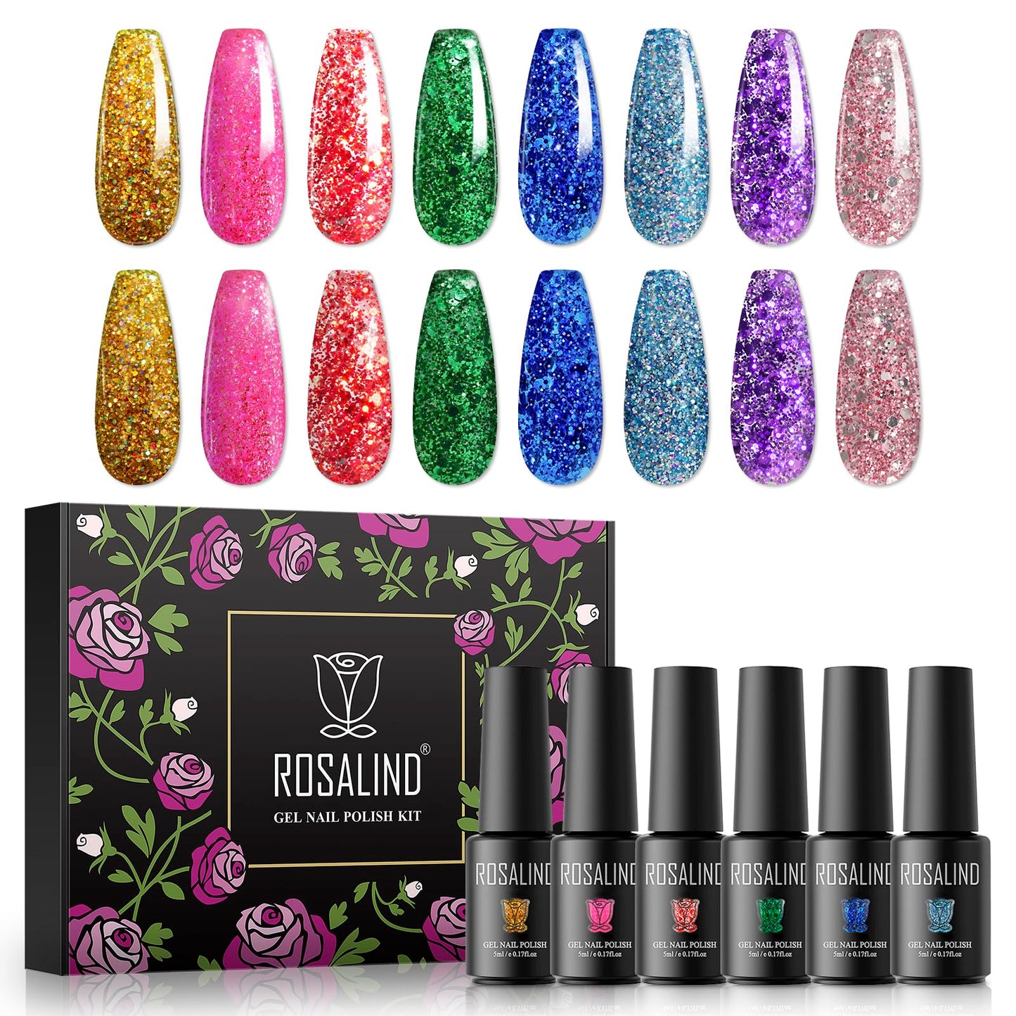 ROSALIND Glitter Gel Nail Polish Set (8PCS)