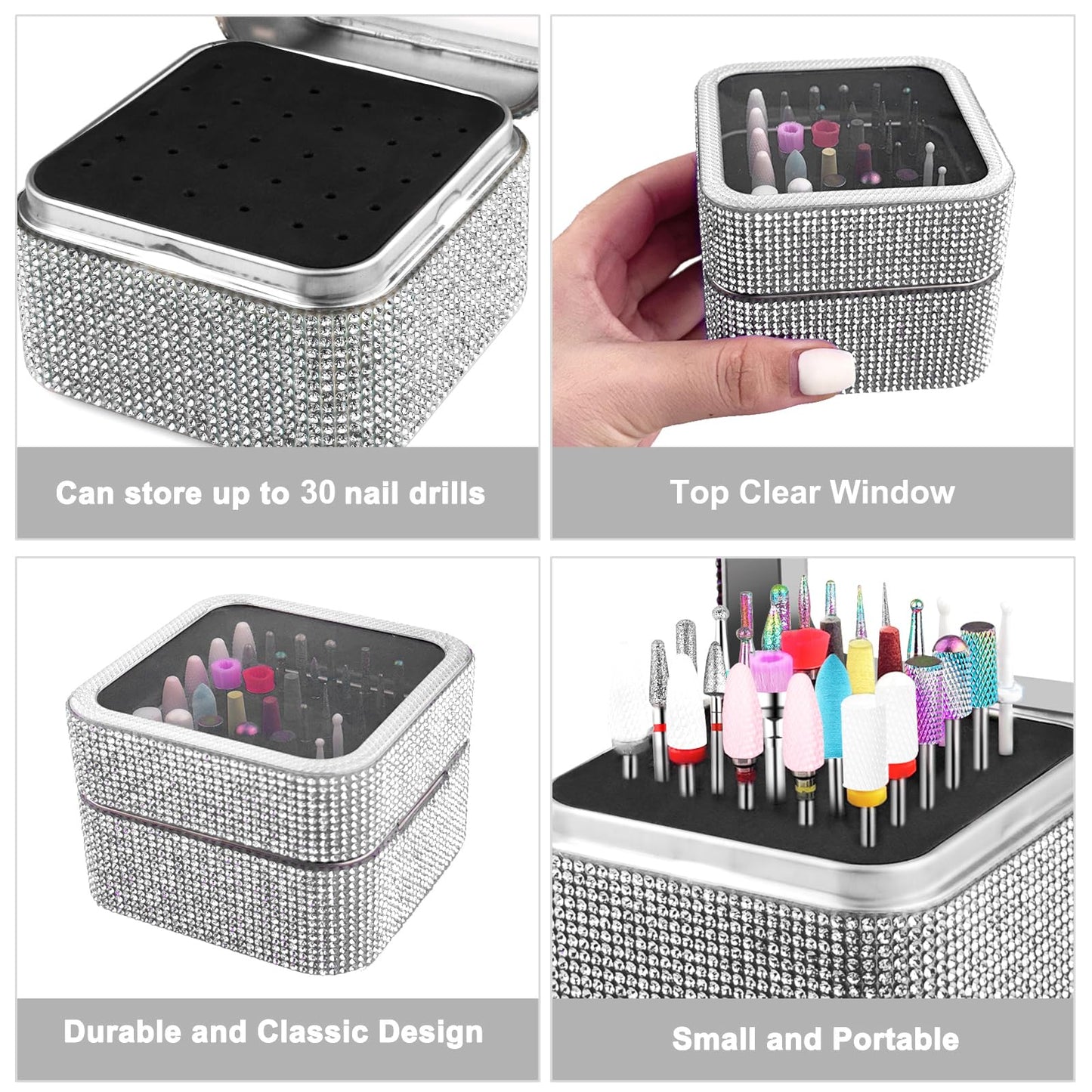 Cellentool Nail Drill Bits Set with Rhinestone Storage Box 30Pcs