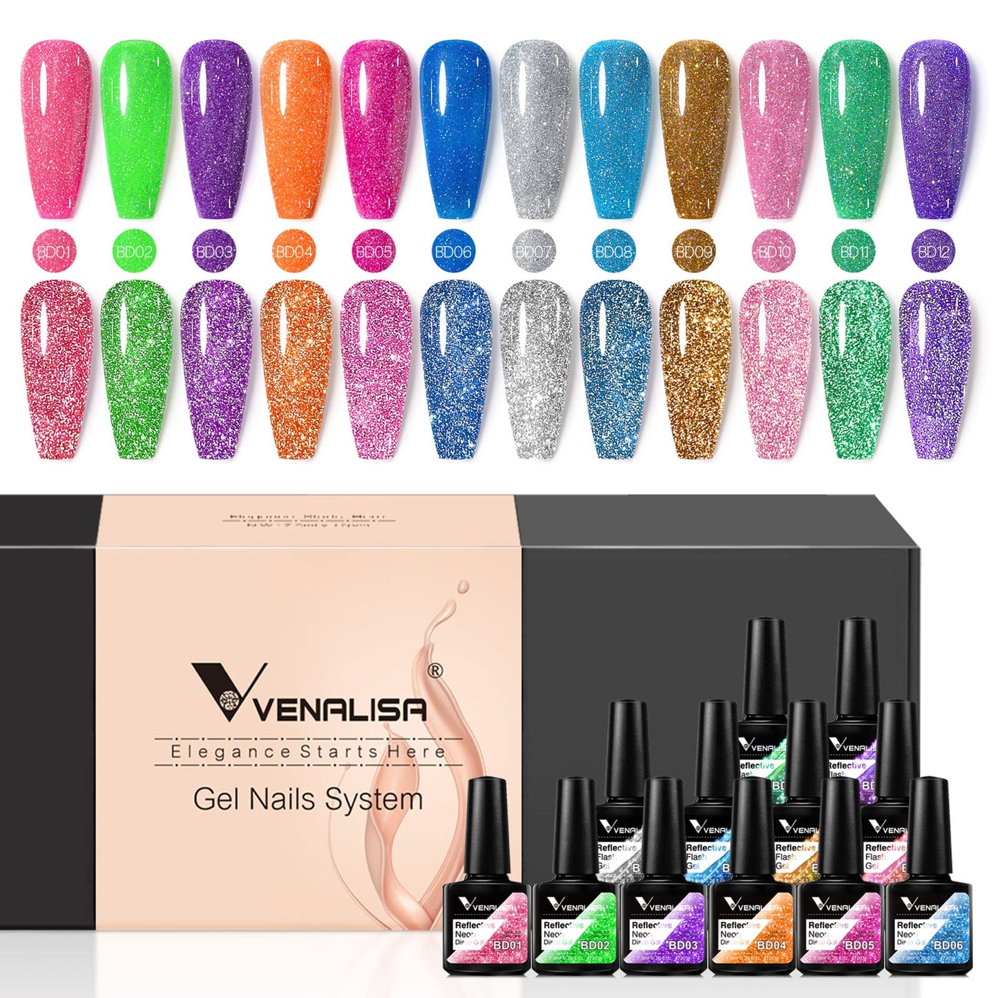 VENALISA Gel Nail Polish Set (12 Colors) (7.5ML)