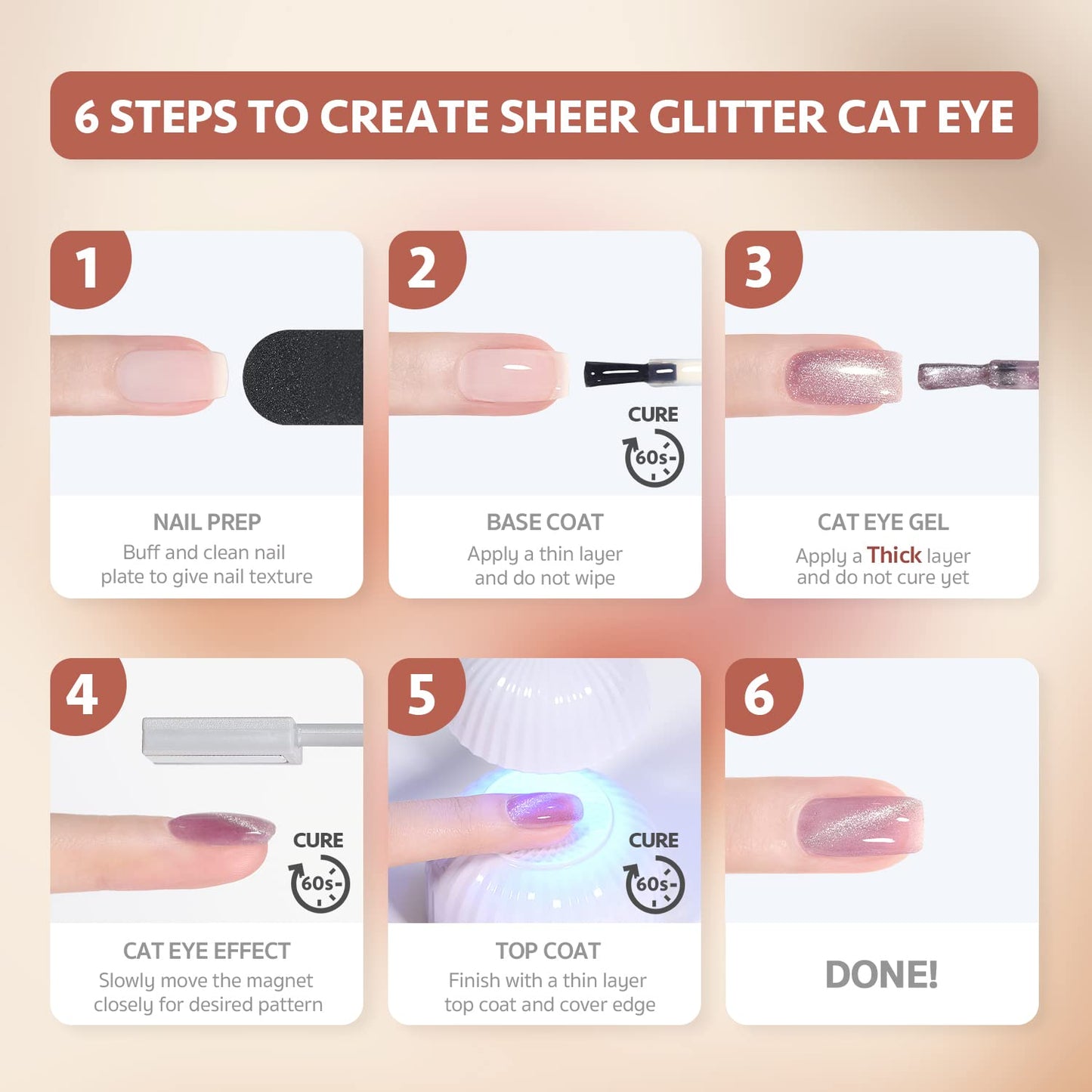 Cat Eye Gel Nail Polish Set (6 Colors)